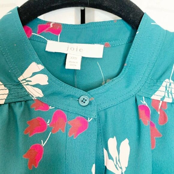 JOIE Women’s Myella Floral Print Blouse Size XXS Teal Long Sleeve Button Top - Picture 10 of 12